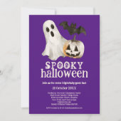 Ghost Pumpkin Bat Spooky Halloween Lila Einladung (Vorderseite)