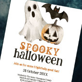 Ghost Pumpkin Bat Spooky Halloween White Einladung