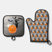 Ghost Pumpkin Bats Halloween Kitchendesign Ofenhandschuh & Topflappen-Set (Vorderseite)
