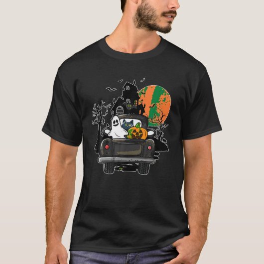 Ghost Pumpkin Cat Riding Truck Halloween Spooky Se T-Shirt (Vorderseite)