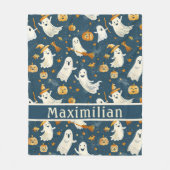 Ghost Pumpkin Falling Blätter Aquamarin Fleecedecke (Vorderseite)