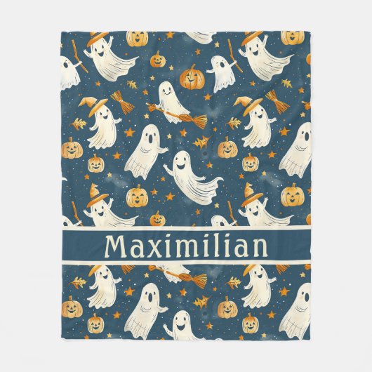 Ghost Pumpkin Falling Blätter Aquamarin Fleecedecke (Vorderseite)
