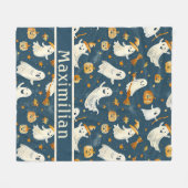 Ghost Pumpkin Falling Blätter Aquamarin Fleecedecke (Vorderseite (Horizontal))