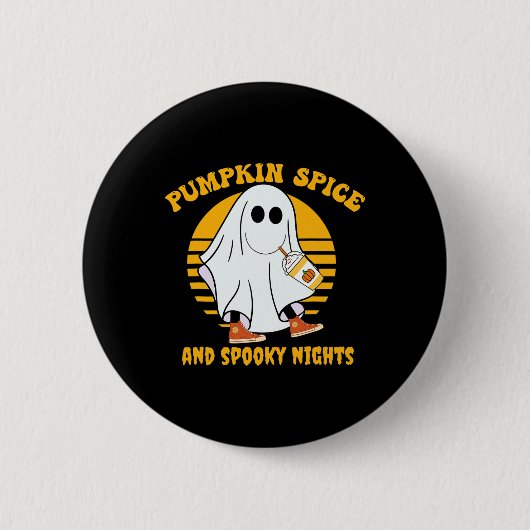Ghost Pumpkin Gewürz Latte Fall Vibe Halloween Spo Button (Vorderseite)