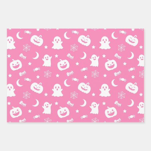 Ghost Pumpkin Spider Moon Pink Halloween Muster Geschenkpapier Set (Vorderseite 2)