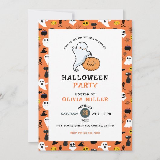 Ghost Pumpkin Spooky Halloween-Party Einladung (Vorderseite)