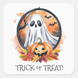 Ghost Pumpkin Trick oder Treat Halloween-Party Quadratischer Aufkleber