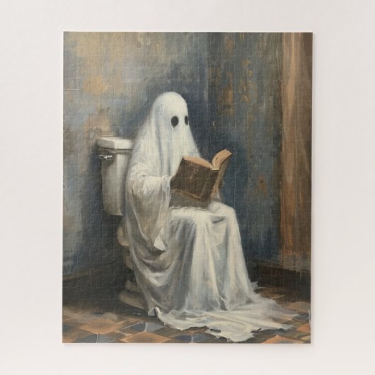 Ghost Reading a Book of Toilet Funny Halloween Puzzle (Vertikal)