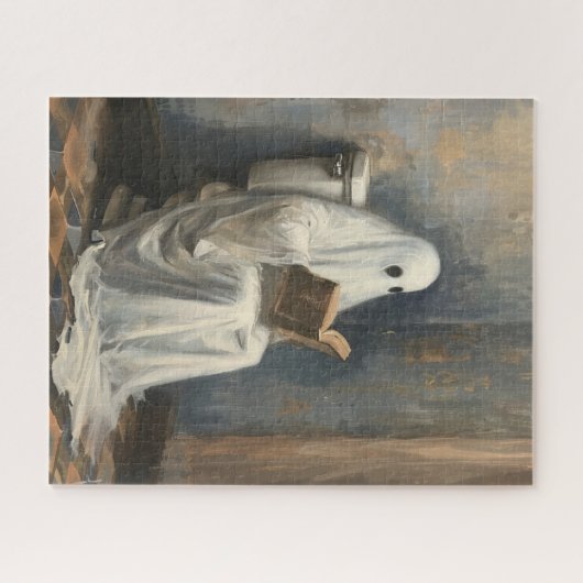Ghost Reading a Book of Toilet Funny Halloween Puzzle (Horizontal)