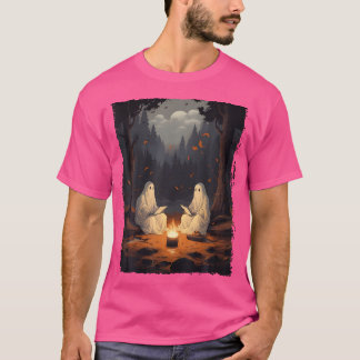 Ghost Reading Book Camping Campfire Halloween Spoo T-Shirt