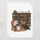 Ghost Reading Book Cat Liebhaber Halloween Einladung (Vorne/Hinten)