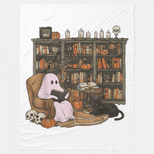 Ghost Reading Book Cat Liebhaber Halloween Fleecedecke