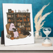 Ghost Reading Book Cat Liebhaber Halloween Fotoplatte (Seite)