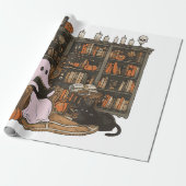 Ghost Reading Book Cat Liebhaber Halloween Geschenkpapier (Ungerollt)