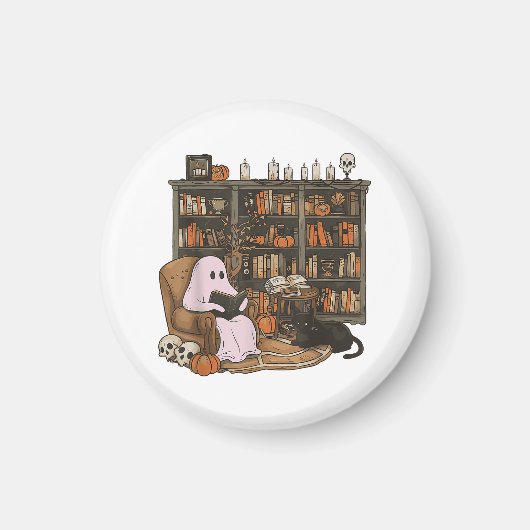 Ghost Reading Book Cat Liebhaber Halloween Magnet (Vorne)