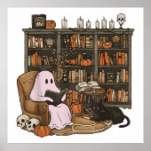 Ghost Reading Book Cat Liebhaber Halloween Poster (Vorne)