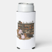 Ghost Reading Book Cat Liebhaber Halloween Selters Dosenkühler (Seltzer Rückseite)