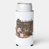 Ghost Reading Book Cat Liebhaber Halloween Selters Dosenkühler (Seltzer Vorderseite)