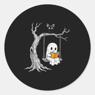 Ghost Reading Book Halloween Librarian Teacher Boo Runder Aufkleber