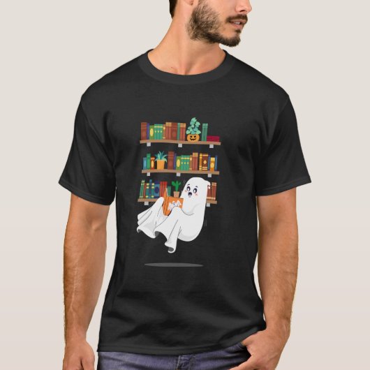 Ghost Reading Book Librarian Bookworm Lehrer Boo T-Shirt (Vorderseite)