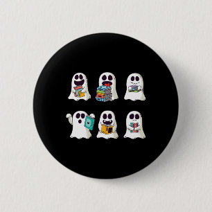 Ghost Reading Book Niedlich Teacher Halloween Ghos Button