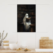 Ghost Reading Books In Library Print, Digital Poster (Küche)