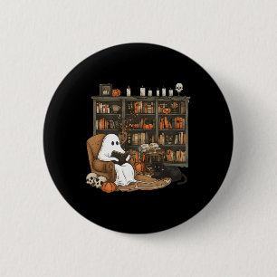 Ghost Reading Books Librarian Teacher Halloween Button