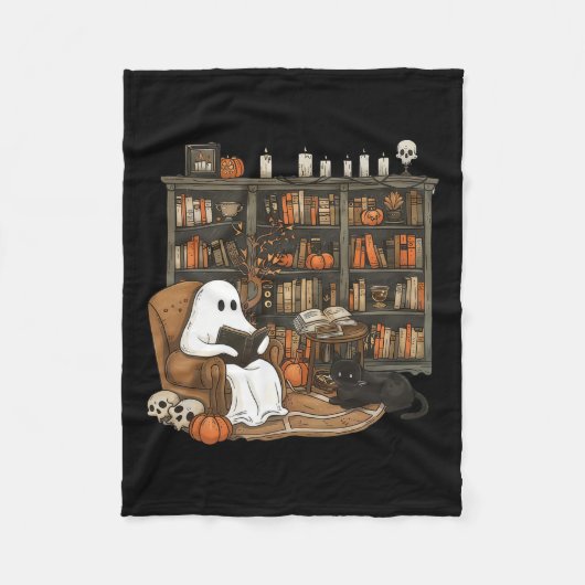 Ghost Reading Books Librarian Teacher Halloween Fleecedecke (Vorderseite)