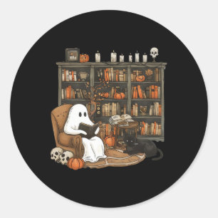 Ghost Reading Books Librarian Teacher Halloween Runder Aufkleber