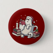 Ghost Reading Books Weihnachtslehrer Bookworm Button (Vorderseite)