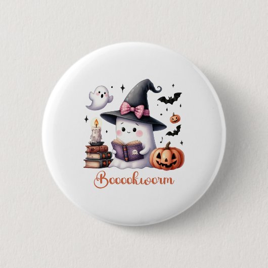 Ghost Reading Buch Coquette Bow Halloween Mädchen Button (Vorderseite)