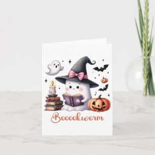 Ghost Reading Buch Coquette Bow Halloween Mädchen  Karte