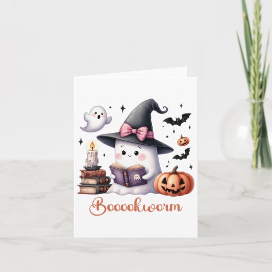 Ghost Reading Buch Coquette Bow Halloween Mädchen Karte (Vorderseite)