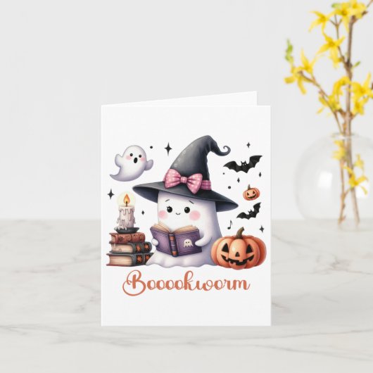 Ghost Reading Buch Coquette Bow Halloween Mädchen  Karte (Gelbe Blume)