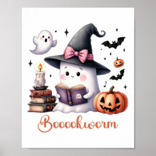 Ghost Reading Buch Coquette Bow Halloween Mädchen Poster
