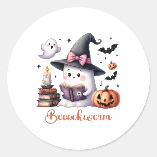 Ghost Reading Buch Coquette Bow Halloween Mädchen Runder Aufkleber (Vorderseite)