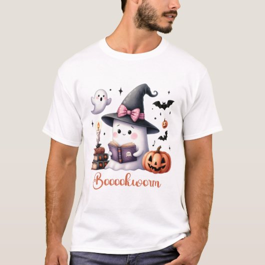 Ghost Reading Buch Coquette Bow Halloween Mädchen T-Shirt (Vorderseite)
