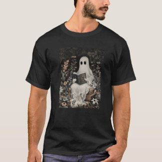 Ghost Reading Buch Forest Floral Gothic Halloween T-Shirt