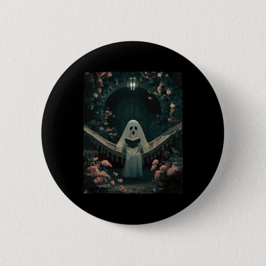 Ghost Reading Buch in einem Hammock Halloween Buch Button (Vorderseite)