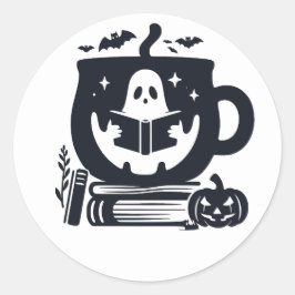 Ghost Reading Cosy Halloween Sticker