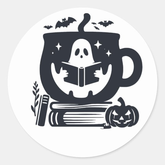 Ghost Reading Cosy Halloween Sticker (Vorderseite)
