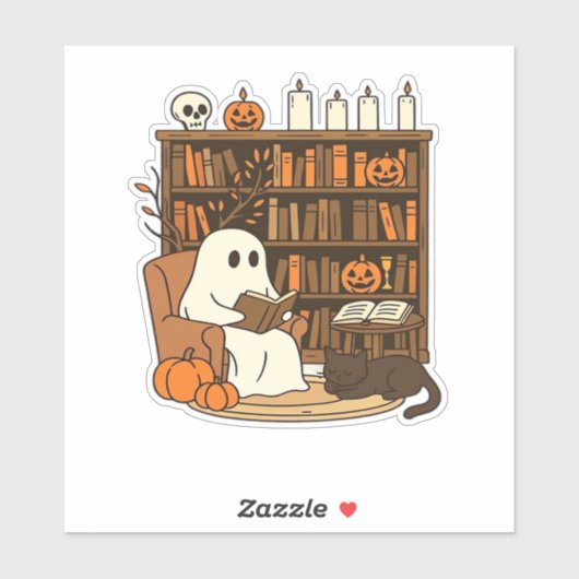 Ghost Reading in Cosy Halloween Library Classic T- Aufkleber (Blatt)