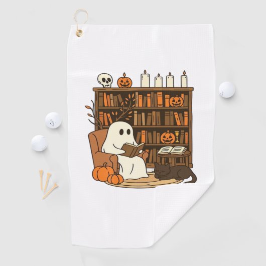 Ghost Reading in Cosy Halloween Library Classic T- Golfhandtuch (Insitu)