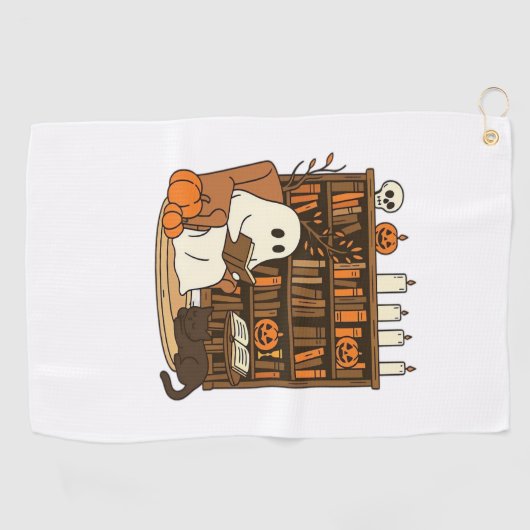 Ghost Reading in Cosy Halloween Library Classic T- Golfhandtuch (Horizontal)