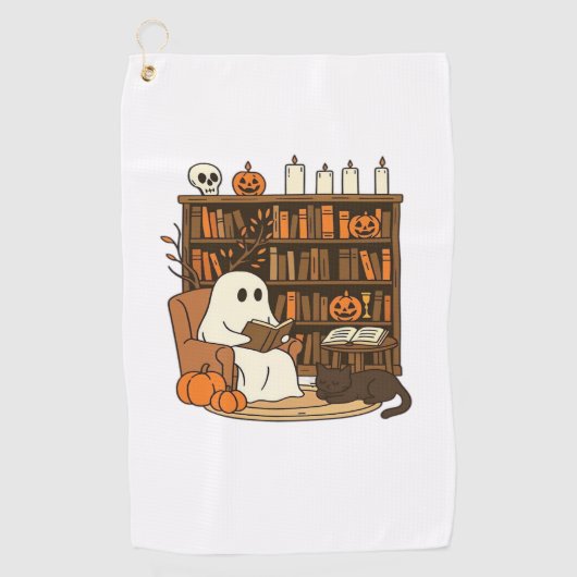 Ghost Reading in Cosy Halloween Library Classic T- Golfhandtuch (Vorderseite)