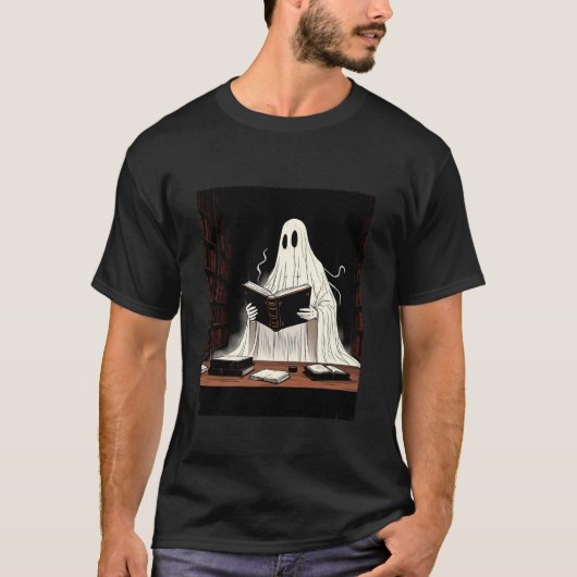 Ghost Reading in Library Scary Book Lover Hallowee T-Shirt (Vorderseite)