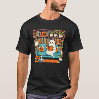 Ghost Reading Librarian Halloween Bookshel T-Shirt