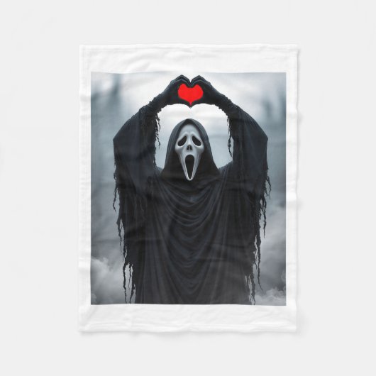 Ghost Red Heart Hands Y Face Halloween Valentines  Fleecedecke (Vorderseite)