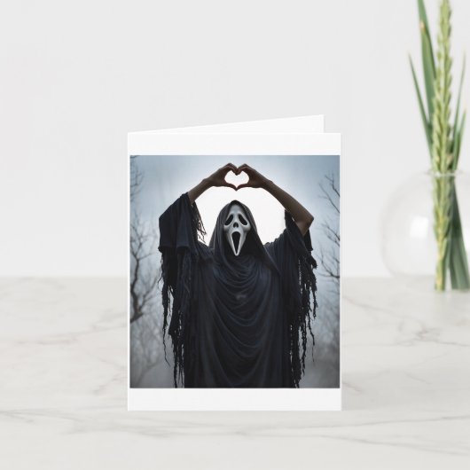 Ghost Red Heart Hands Y Face Halloween Valentines Karte (Vorderseite)