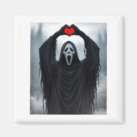 Ghost Red Heart Hands Y Face Halloween Valentines Magnet (Vorne)